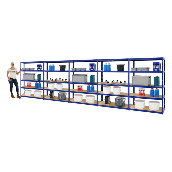 PROREGAL Mega Deal 5x Schwerlastregal Big Elephant S HxBxT 180 x 120 x 45 cm Fachlast 250 kg Blau