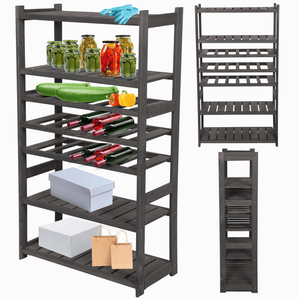 PROREGAL Weinregal SPREEWALD HxBxT 124x70x33cm 18 Flaschen auf 3 Ebenen + 4 Ablagen Massives Kiefernholz Grau geölt