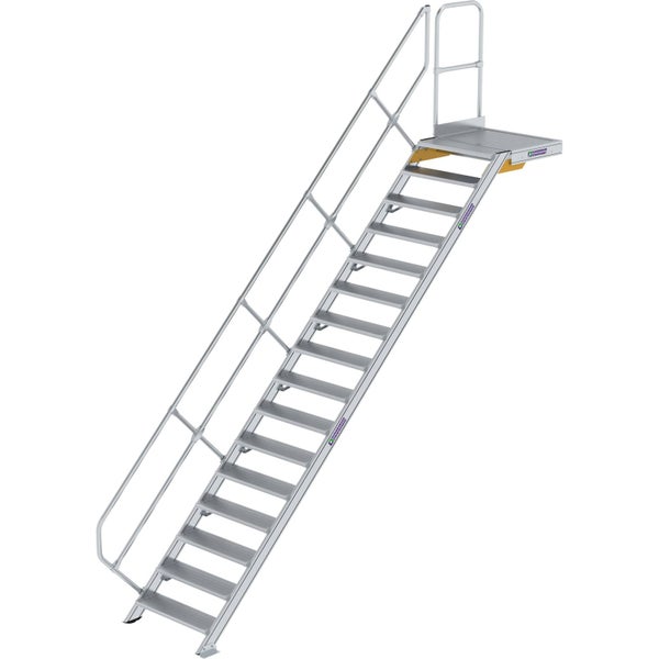 Günzburger Steigtechnik Treppe mit Plattform 45° Stufenbreite 800 mm 16 Stufen Aluminium geriffelt - 600456