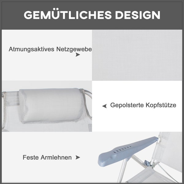 Gartenstuhl-Details mit atmungsaktivem Netzgewebe, einer gepolsterten Kopfstütze und festen Armlehnen für ein gemütliches Design.