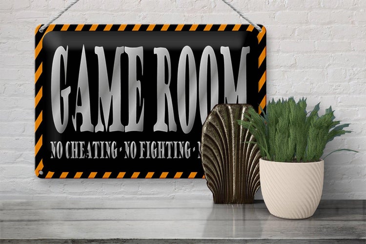 Blechschild Spruch 30x20cm Game Room no cheating no crying
