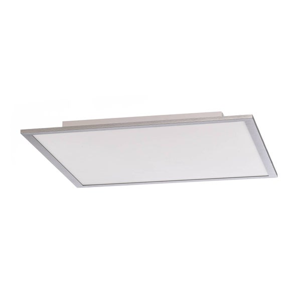 Flaches, rechteckiges LED Panel für die Decke mit silbernem Rahmen.