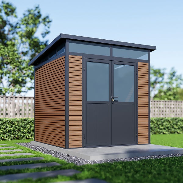 Weide Gartenhaus Aluminium Gerätehaus mit Doppeltür 218x218x226 cm Wetterfest Teak