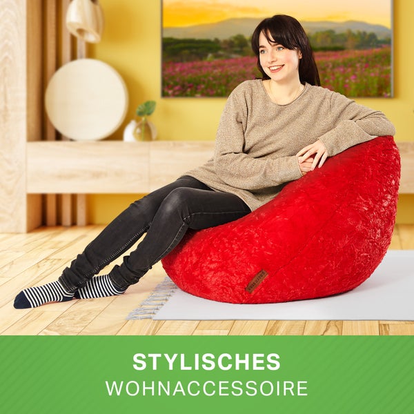 Green Bean Plüsch Sitzsack 45x45x60cm - Indoor Sitzkissen mit 120L EPS Perlen Füllung Kuschelig Waschbar - Bean Bag Bodenkissen Lounge Chair Sitzhocker - Rot