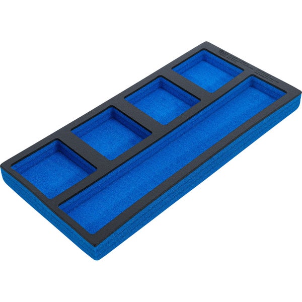 Schaumstoff-Werkzeugeinlage mit fünf Fächern für Werkstattwagen, schwarz und blau, BGS technic Logo.