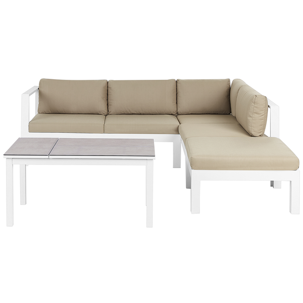 Garten Ecksofa mit Tisch 5-Sitzer MESSINA linksseitig Metall Sandbeige
