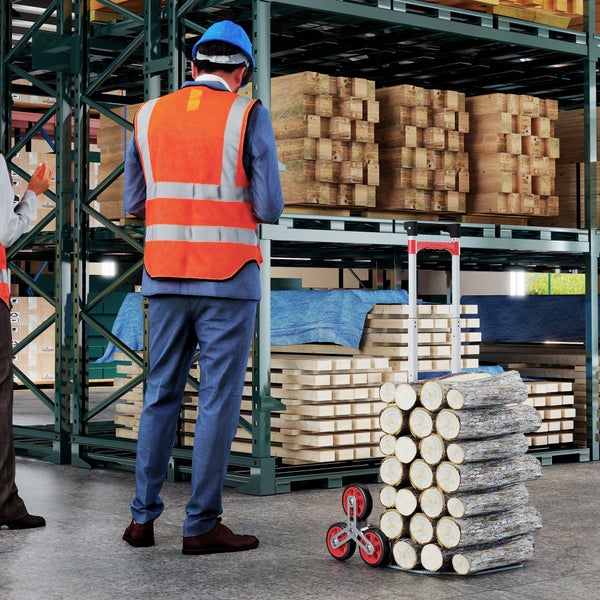 Werkzeugwagen mit Werkzeugkasten vor einem Werkzeugschrank