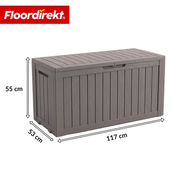 Abmessungen der FloorDirekt Aufbewahrungsbox: 55 cm hoch, 53 cm tief und 117 cm breit.