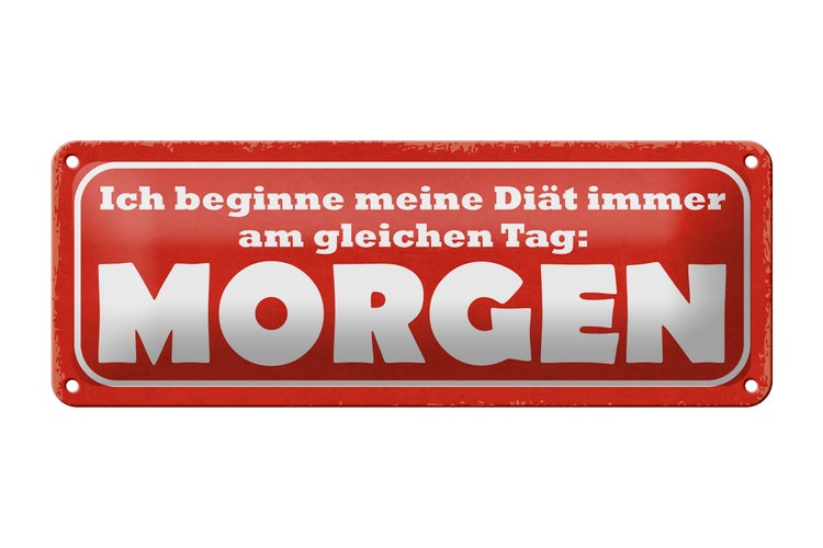 Blechschild Spruch 27x10cm Diät immer gleicher Tag Morgen Dekoration