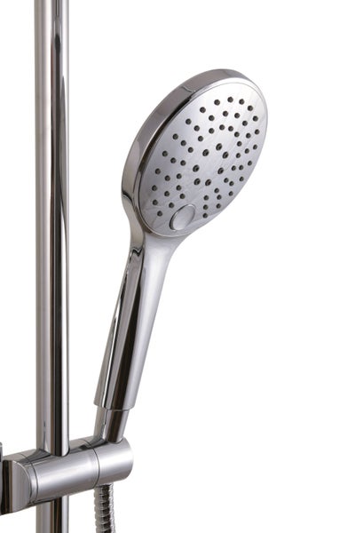 aquaSu® Duschsystem Tima mit Regendusche & Handbrause | Handbrause: 4-strahlig | Kopfbrause: 1-strahlig | mit Ablage | Antikalk | rund | höhenverstellbar | Chrom | 723435