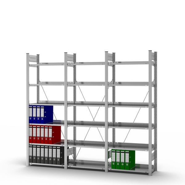 PROREGAL Aktenregal Stecksystem T-Profil Grundregal HxBxT 200 x 75 x 30 cm 6 Ebenen Fachlast 60 kg Einseitig Nutzbar Verzinkt