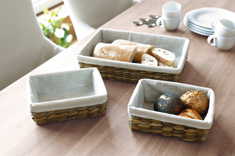 FRANK FLECHTWAREN | Eckiges Korbset, 3tlg., BAMBUS, WASSERHYAZINTHE, 2 Körbe 20 x 15 x 6 cm, 1 Korb 33 x 23 x 7 cm