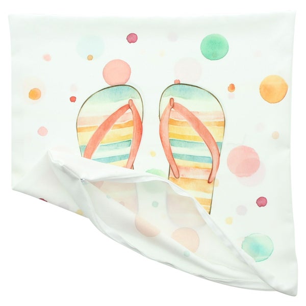 Dekorativer Kissenbezug mit Aquarell-Flip-Flop-Print und Reißverschluss.