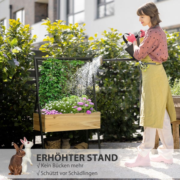 Outsunny Hochbeet mit Rankgitter, Pflanzkasten mit Ablage, Pflanzkübel mit Innenverkleidung aus Vlies, Blumenkasten, für Terrasse, Balkon, Natur, 80 x 30 x 125 cm