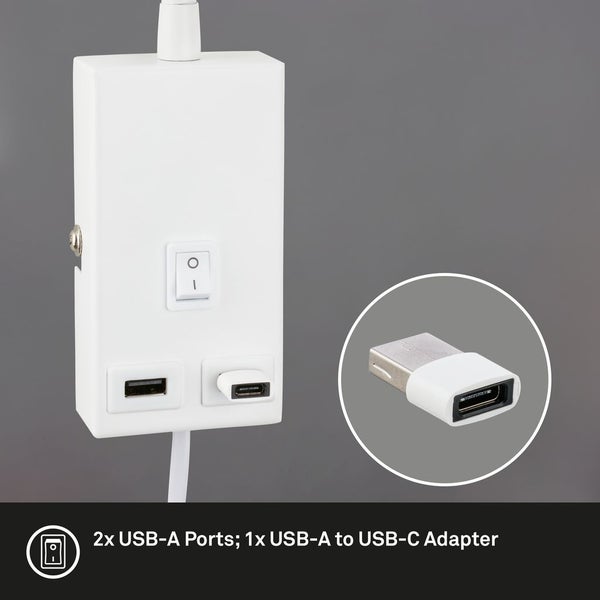 Leselampe LED Bettlampe Wandlampe Schwenkbar 2x USB Port Kabelschalter GU10
