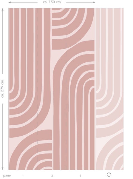 Grafische Tapete mit Bogenmuster circa 150 cm breit und circa 279 cm hoch