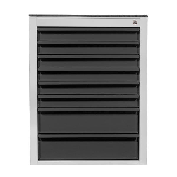 PROREGAL Schubladenschrank Kobra mit 8 Schubladen | HxBxT 90x71x55cm | Lichtgrau/Anthrazitgrau | Schubladenbox, Werkzeugschublade
