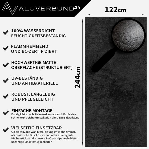 PVC Wandpaneel mit den Maßen 122 cm x 244 cm und den Produkteigenschaften