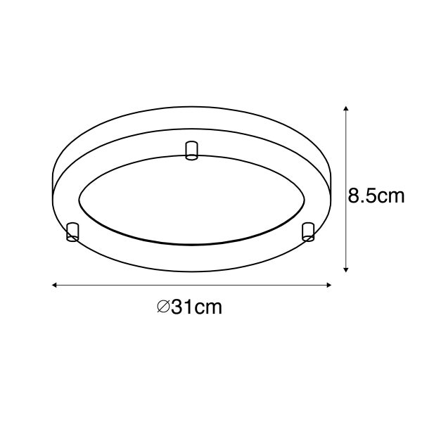 Technische Zeichnung einer runden Deckenleuchte mit einem Durchmesser von 31 Zentimetern und einer Höhe von 8,5 Zentimetern.