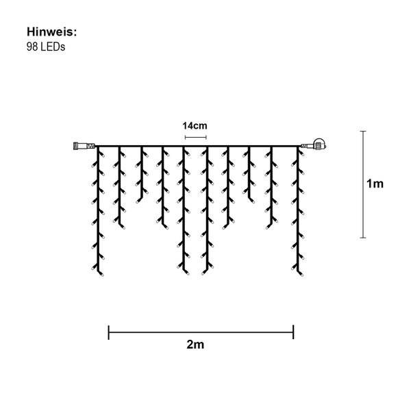 Abbildung einer Lichterkette mit den Maßen zwei Meter mal einen Meter mit 98 LEDs