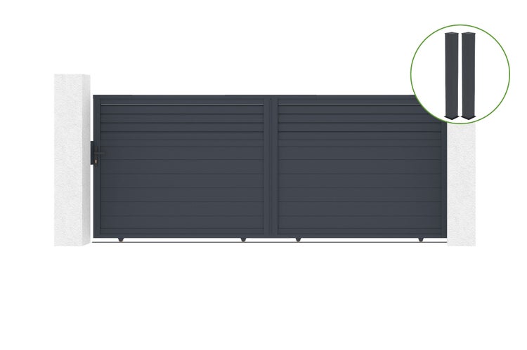 Schiebetor 4m CARPATIA H.160cm graues Aluminium + 2 Pfosten 20x20cm H.190cm