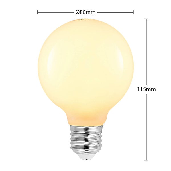 LED-Leuchtmittel Globe G80 mit E27-Sockel, Durchmesser 80 Millimeter und Höhe 115 Millimeter.