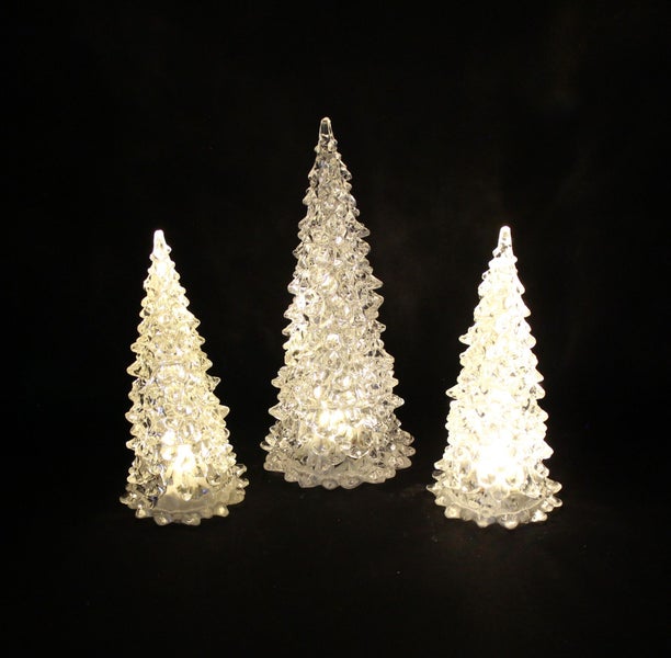 FRANK FLECHTWAREN | LED-Tanne Glamour, 3er Set, KUNSTSTOFF, D: 8,5 x 17,5 cm, D: 10,5 x 23 cm
