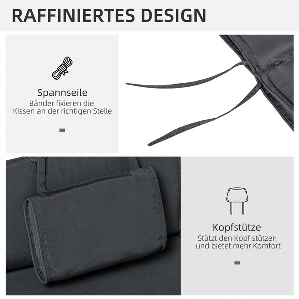 Outsunny Liegenauflage, Liegenpolster mit Kopfkissen, abnehmbar, 198 x 53 x 5 cm, Polyester + Baumwollfaser, Grau