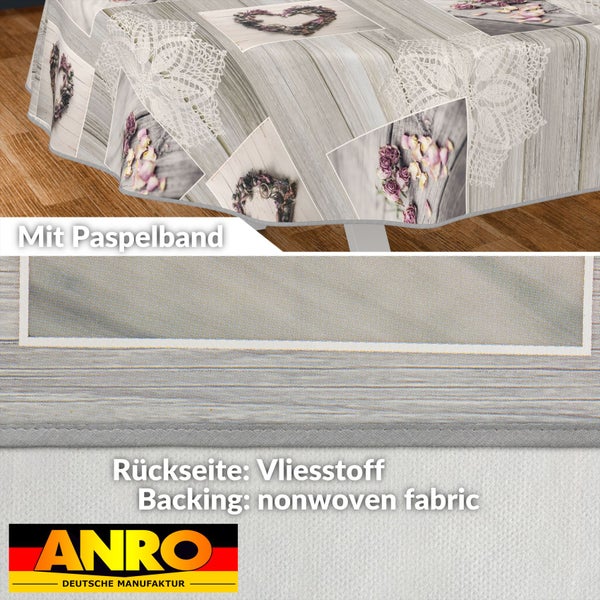 Tischdecke mit Bordüre, Vliesstoff-Rückseite und Blumenmuster