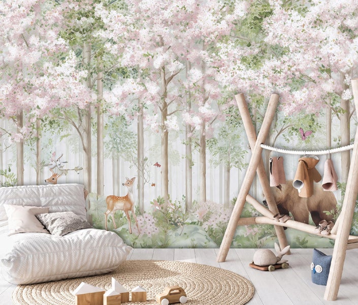 Fototapete Kinderzimmer Mädchen Tiere Wald Kinder Vlies Tapete 300x210 cm