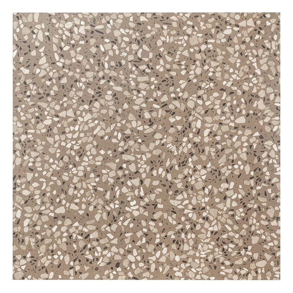 Quadratische Bodenfliese in Terrazzo Optik mit eingebetteten Gesteinskörnungen