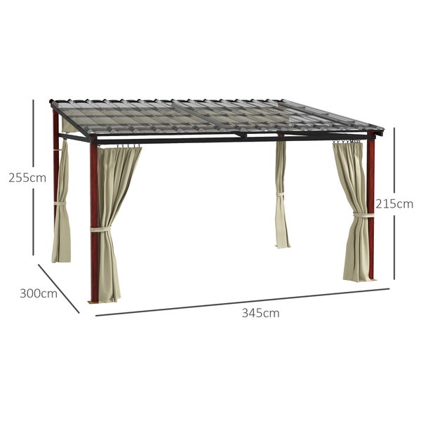 Outsunny Pergola ca. 3,5 x 3 m Pavillon mit Seitenwände, Winddichte Terassenüberdachung, Höhenverstellbar Terrassendach mit Einziehbarem Dach, für Garten, Terrasse, Beige