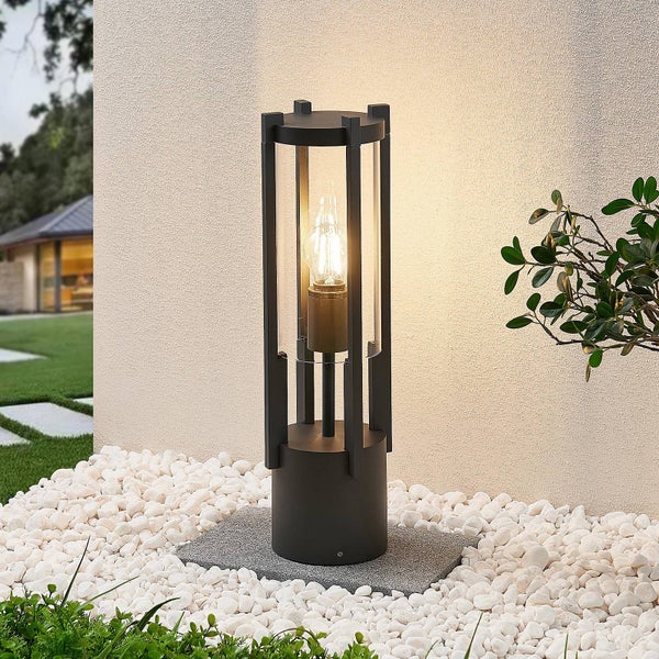 Lucande Außenleuchte Brienne (spritzwassergeschützt (Modern) in Schwarz aus Aluminium (1 flammig, E27) - Wegeleuchte Pollerleuchte Wegelampe Sockelleuchte
