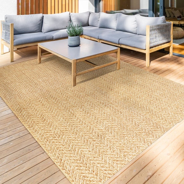 FLOORDIREKT Outdoorteppich - Wetterbeständiger Außenteppich - Cheron - Beige - 80 x 150 cm