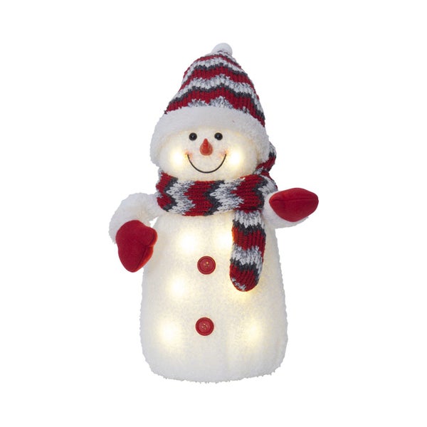 Dekorativer Schneemann mit LED Beleuchtung, Mütze und Schal
