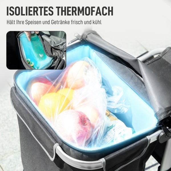 Zusammenklappbarer Bollerwagen zur platzsparenden Aufbewahrung.