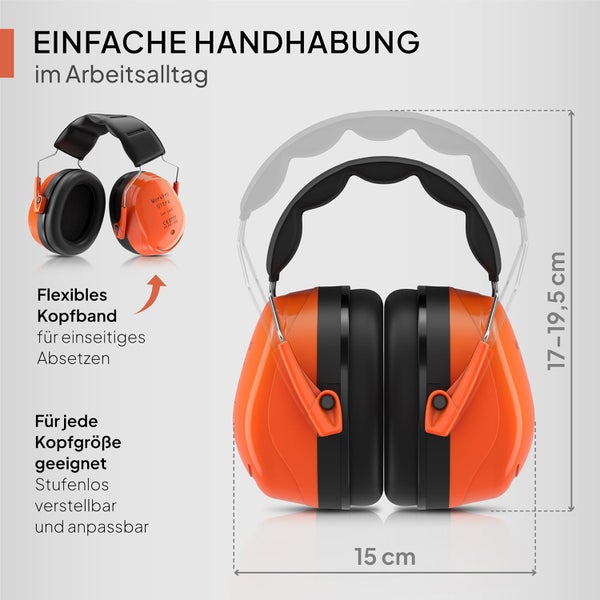 Senner ® WorkPro Ultra | Gehörschutz für Arbeit und Freizeit – Größenverstellbare Ohrenschützer - Hochwertige Lärmschutz Kopfhörer mit SNR von 34 dB - Kapselgehörschutz Schwarz/Orange - Unisex