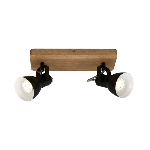 Deckenspot Retro dreh- & schwenkbar 2x GU10 35W Holz-Metall schwarz Briloner
