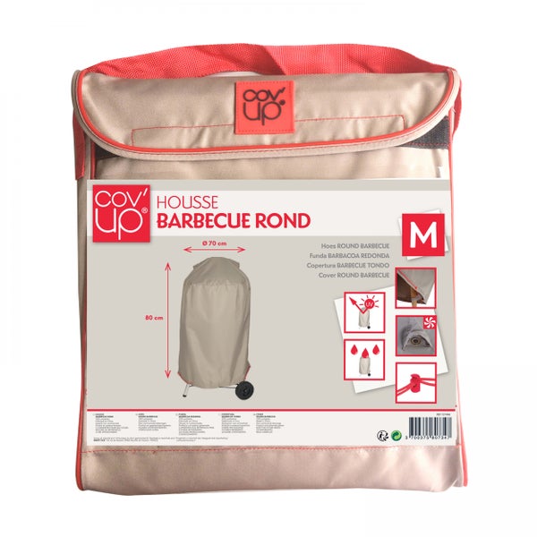 Cov up Abdeckhaube für runde Grills aus Polyester in Größe M mit 70 Zentimeter Durchmesser und 80 Zentimeter Höhe, ultraviolett- und wasserbeständig.