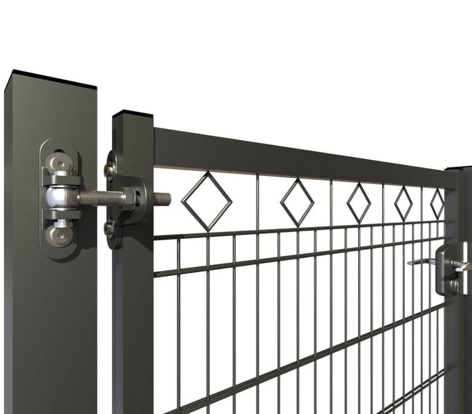 Gartentür ZAUNGURU BASIC-Linie Raute aus Metall, Höhe: 123cm, Breite: 123cm, 1-flügelig inkl. Pfosten, Schloss und Zubehör, Feuerverzinkt und zusätzlich in RAL 7016 Anthrazitgrau pulverbeschichtet