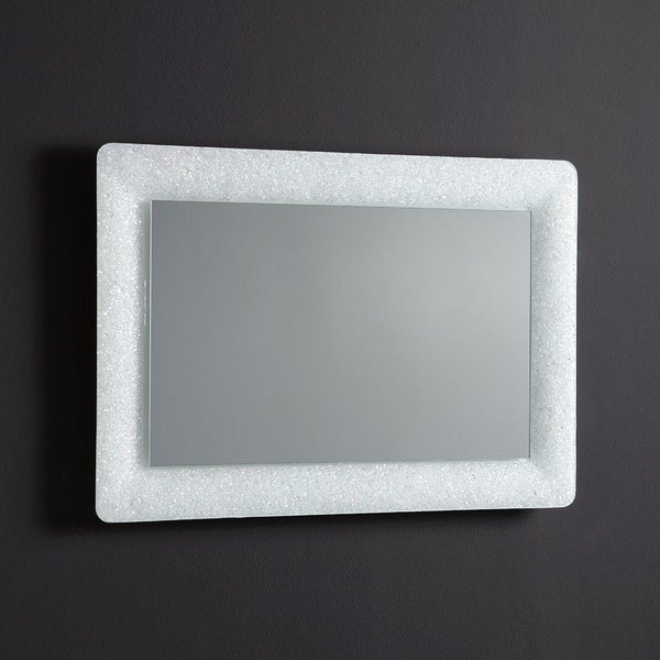 Spiegel mit weißem Rahmen aus Fusingglas und hinterleuchtetem Granulat 90 x 62 cm