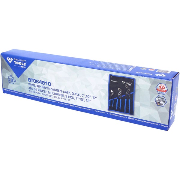 Brilliant Tools Wasserpumpenzangen Satz, 3-teilig, 7, 10 und 12 Zoll im Koffer