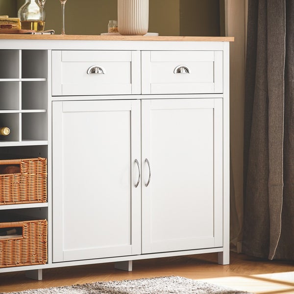 Weißer Schrank mit Schubladen und Regalen für Wohnraum oder Esszimmer