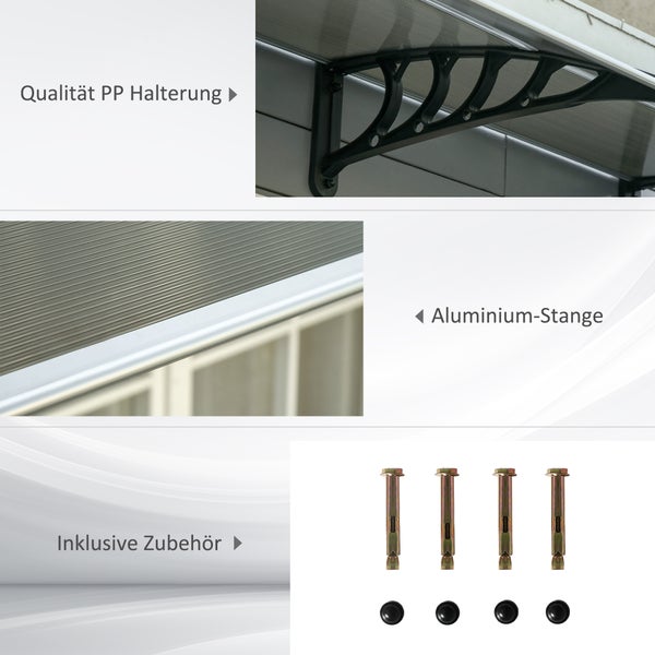 Outsunny Pultvordach Vordach für Haustür 103 x 96,5 x 27 cm Überdachung mit UV Schutz, Regenschutz Sonnenschutz für draußen Alu Braun
