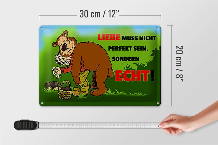 Blechschild Spruch 30x20cm Liebe nicht perfekt sondern echt sein