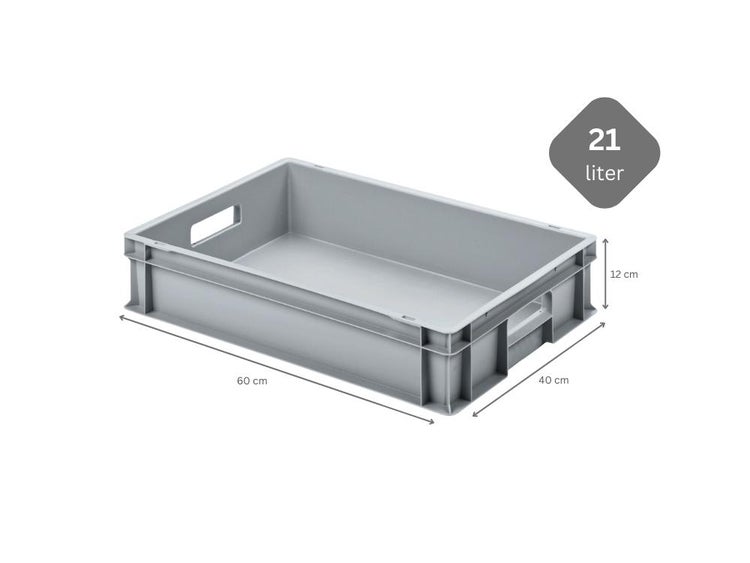 PROREGAL Eurobehälter mit Offenem Griff HxBxT 12 x 40 x 60 cm 21 Liter Grau Eurobox Transportbox