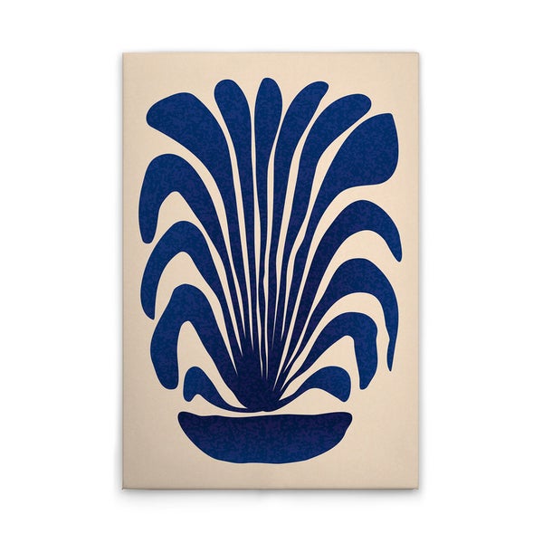 Abstrakte Wandkunst mit blauem Pflanzenmotiv auf Leinwand