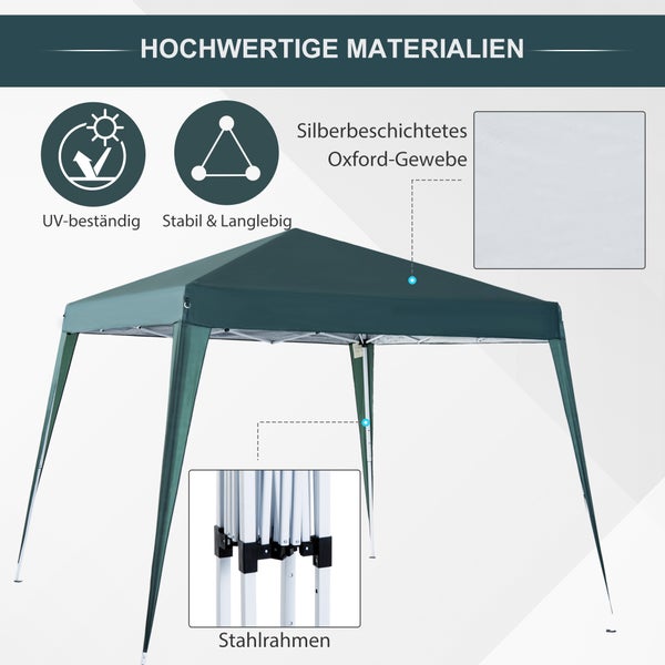 Outsunny Faltpavillon 2,4x2,4m Pavillon Faltzelt mit UV-Schutz, Partyzelt inkl. Tragetasche für Garten, Balkon, Stahl Grün