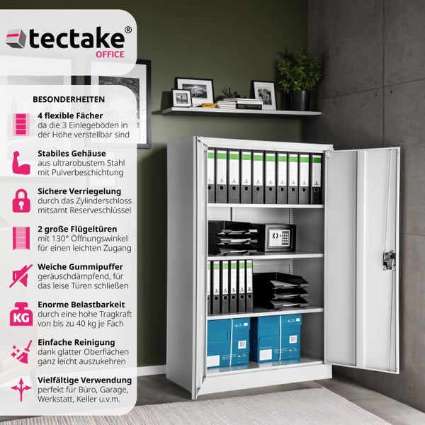 Aktenschrank tectake  140 x 90 x 40 cm aus pulverbeschichtetem Stahl grau