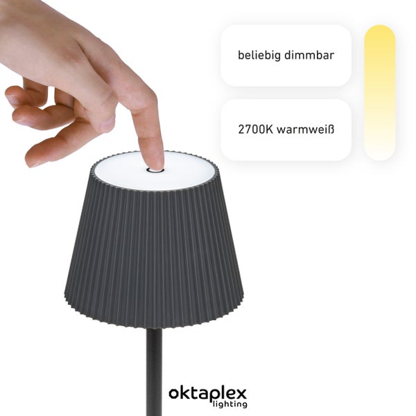 Vero LED Akku Tischlampe dimmbar warmweiß 200lm Tischleuchte kabellos für drinnen und draußen 37cm Höhe anthrazit